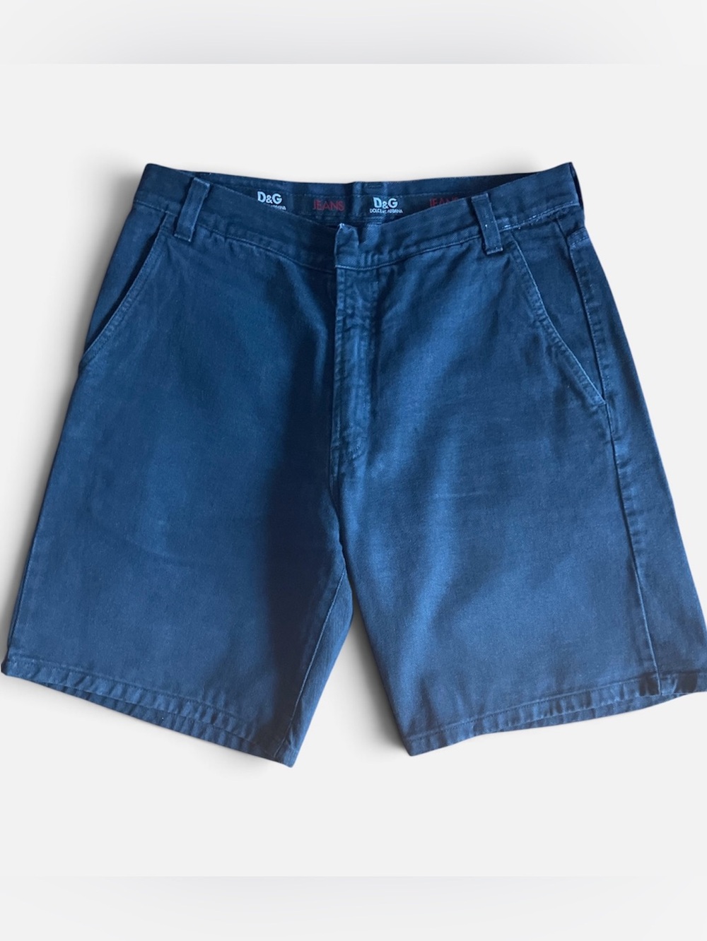 Vintage Dolce & Gabbana Men's Blue Flat-Front Cotton Shorts